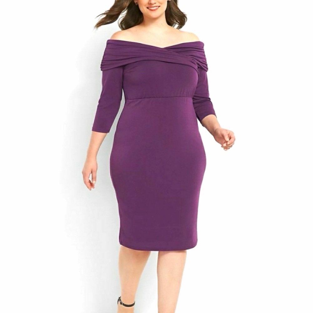 Lane Bryant Ruched Midi Dress in Purple